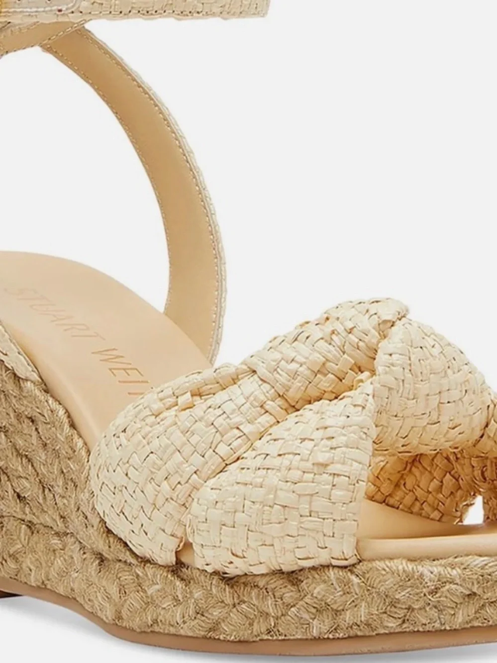 Stuart Weitzman Cream Braided Espadrille Wedges with Ankle Strap - Picture 1 of 6